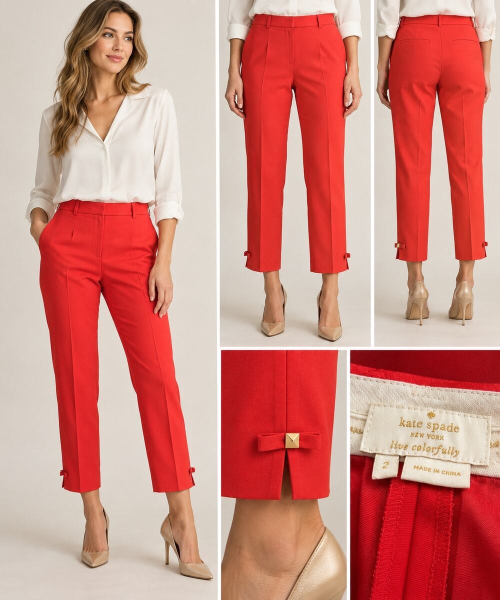 Kate Spade Red Jackie Bow Pants Size 2